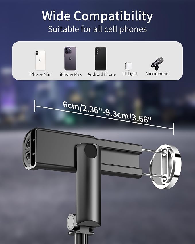 Selfie Stick Tripod for iPhone, Portable Cell Phone Tripod Stand with Wireless Remote, All in One Travel Tripods Selfie Stick, Compact Phone Stand Compatible with iPhone, Android, Samsung Series
