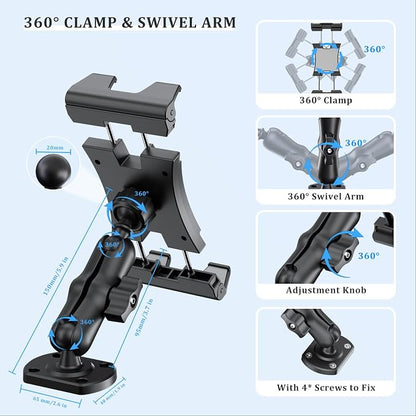 OHLPRO Tablet Holder for Car & Truck Dashboard Heavy Duty iPad Mount with Upgrade Double Spring Clamp & Drill Base 360° Rotating Arm for 5"-13" Tablets & Phones Kindle, Fit for Vehiclesa, Wall, Desk