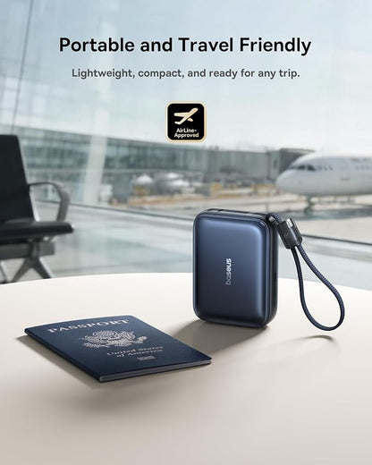 Baseus PicoGo AC22 Mini Power Bank, 20000mAh 45W PD Portable Charger Built-in USB-C Cable, Travel Essential Compact Battery Pack, Fast Charging Battery Bank for iPhone 17/16/15 Samsung S25 Pixel iPad