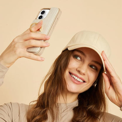 CUSTYPE Compatible with iPhone 17 Wallet Case with Card Holder,180°Ring Holder Kickstand Card Slots Case,PU Leather Protective Case for iPhone 17 6.3 inch-Beige
