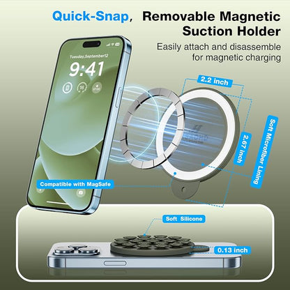 Magnetic Suction Cup Phone Mount, Compatible with MagSafe, Silicone Octo Cup Buddy Sticky Grip Holder for iPhone and Android, Removable Hands-Free Selfie/Video for TikTok, Olive Green