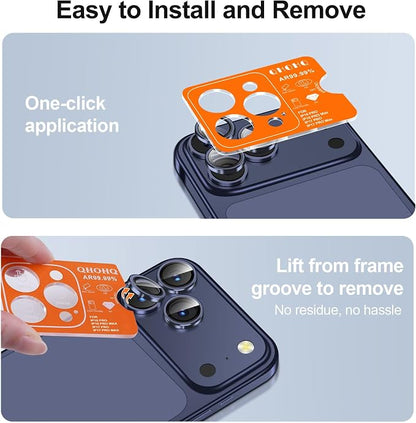 QHOHQ 2 Set Camera Lens Protector for iPhone 17 Pro Max/17 Pro/16 Pro Max/16 Pro/15 Pro Max/15 Pro, Individual Anti Shatter Lens Protector,[15FT Military Grade Protection],1-Second Auto-Install- Blue