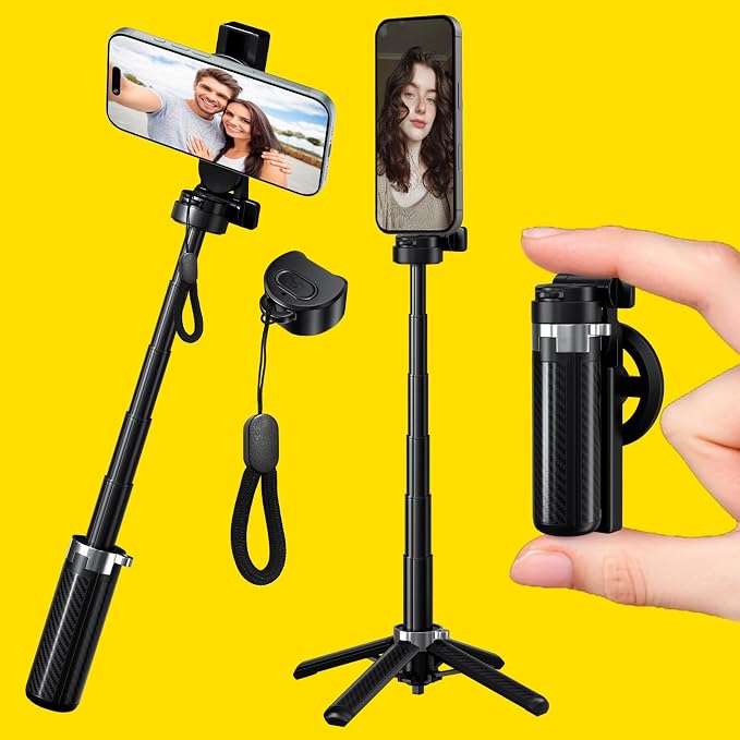 4-in-1 Magnetic Selfie Stick Tripod – 360° Rotation, Bluetooth Remote, Compact Travel Vlog Phone Holder for iPhone