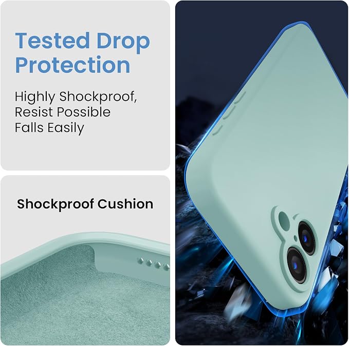 FireNova Designed for iPhone 16 Plus Case, Silicone Upgraded [Camera Protection] Case with [2 Screen Protectors], Soft Anti-Scratch Microfiber Lining Inside, 6.7 inch, Mint Green