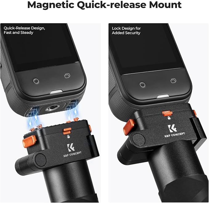 K&F Concept Upgrade Magnetic Quick Release Foldable Selfie Stick Compatible with Insta360 X5, 89cm/35inch Aluminum Alloy Extension Invisible Pole, Adjustable Handle Grip with Safety Lock for X4 Air