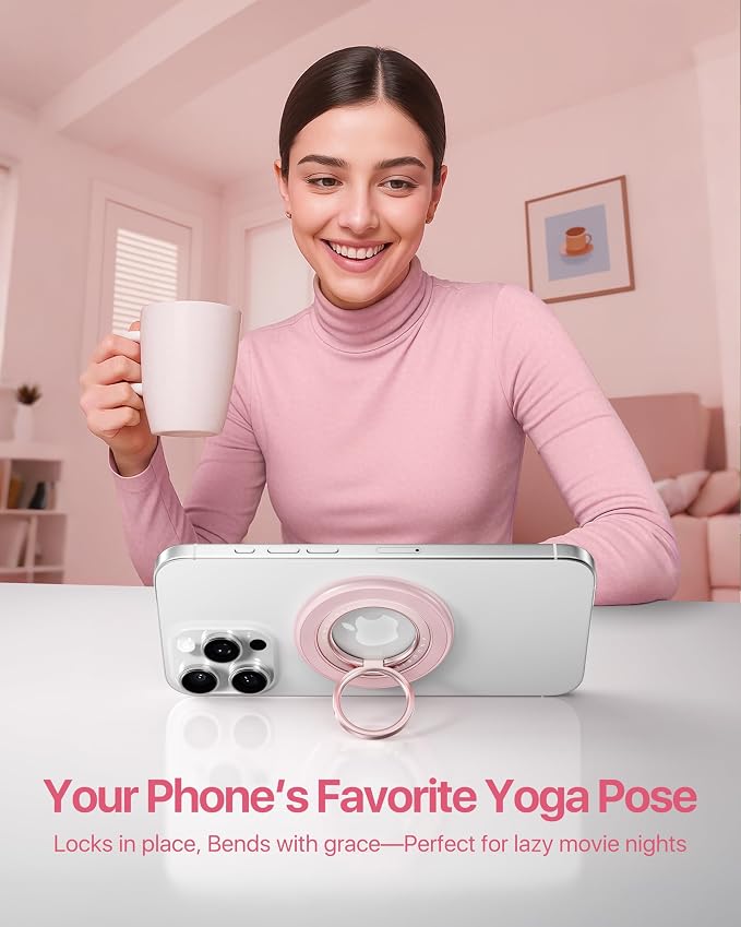 andobil [2026 3rd Gen] Magnetic Phone Grip for MagSafe [360° Rotatable & Ultra-Stable] Two-Sided Magnet Cell Phone Ring Holder Compatible with MagSafe Accessories, iPhone 17 Air 16 15 14 Pro Max, Pink