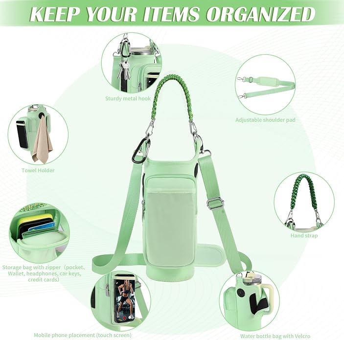 Magnetic Gym Bag for Men Women, Water Bottle Carrier Holder with Strap for Stanley, Small Bag Accessories pouch with N52