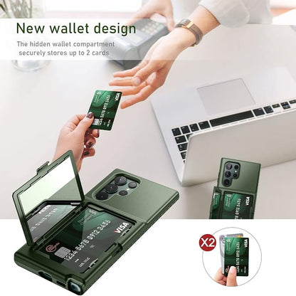 WeLoveCase for Samsung Galaxy S22 Ultra Wallet Case with Credit Card Holder & Hidden Mirror, All-Round Protection Shockproof Phone Cover Designed for Samsung Galaxy S22 Ultra, 6.8 Inch Green
