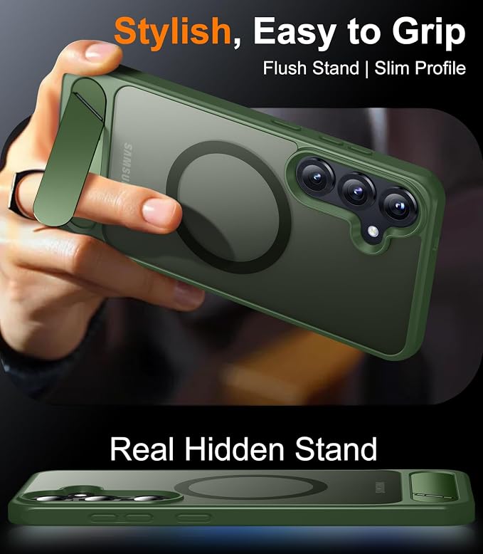 Magnetic for Samsung Galaxy S25 Case, [Innovate Stand][Military Grade Drop Protection][Non Slip][Translucent Matte] Shockproof Phone Case for Galaxy S25 6.2" 2025 -DarkGreen