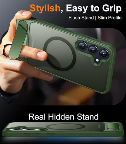 Magnetic for Samsung Galaxy S25 Case, [Innovate Stand][Military Grade Drop Protection][Non Slip][Translucent Matte] Shockproof Phone Case for Galaxy S25 6.2" 2025 -DarkGreen
