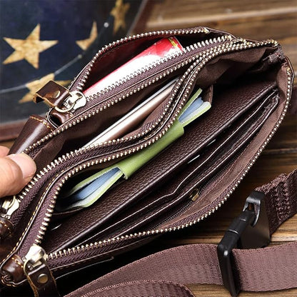 KPYWZER Vintage Leather Waist Bag Fanny Pack for Men Women Hip Bum Bag Belt Slim Cell Phone Purse Wallet Retro Crossbody Sling Pouch Brown