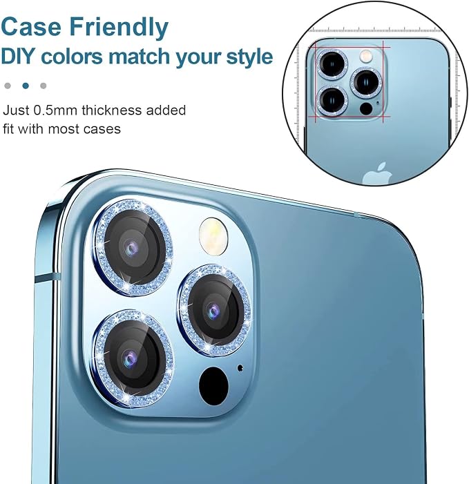 Jeluse [3X2 Pack] Designed for iPhone 13 Pro/iPhone 13 Pro Max Camera Lens Protector, 9H Tempered Glass Screen Protector Cover [Alignment Kit Eazy installation] Metal Individual Ring