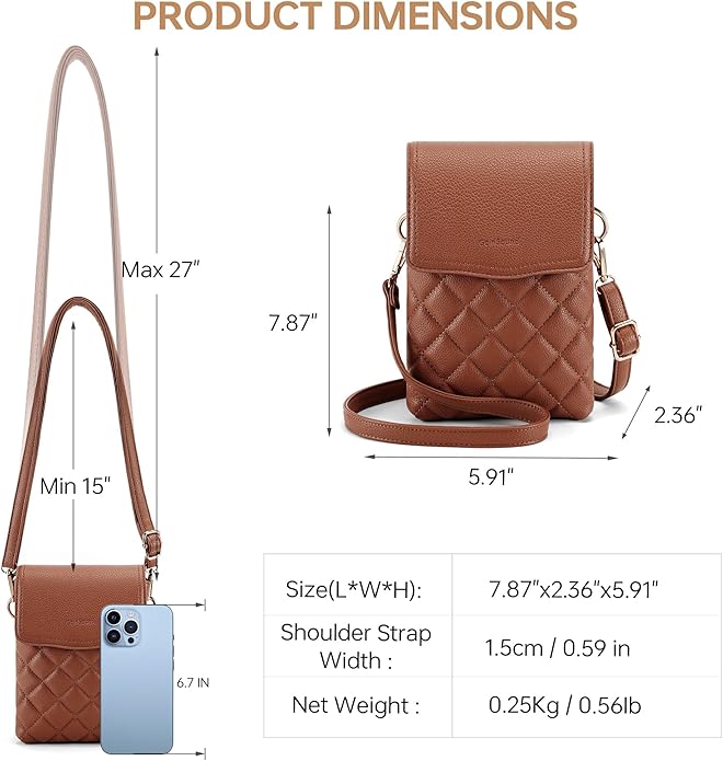 RFID Small Crossbody Purses for Women Quilted Cell Phone Purse with RFID Blocking Credit Card Slots