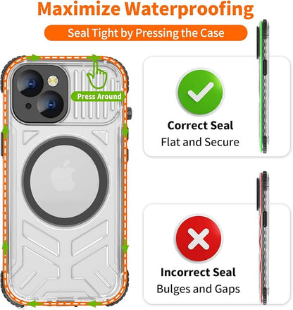 for iPhone 15 Waterproof Case Compatible with MagSafe, Translucent Slim IP68 Underwater Built-in Screen Protector, 12FT Military Grade, 360 Full Body Protective Cover 6.1 inch (Black)