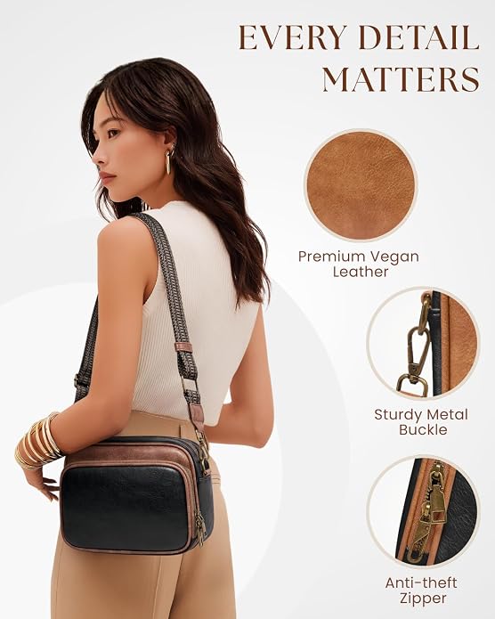 Crossbody Bags with Built-in Wallet, Anti-Theft Travel Purse with Card Slots, Trendy Vegan Shoulder Bag for Women Men