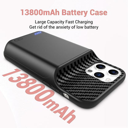 13800mAh High Capacity Battery Case for iPhone 14 Pro (6.1 inch), 2025 Upgraded Battery Pack Rechargeable Charger External Charging Case with Tempered Glass Screen Protector Black