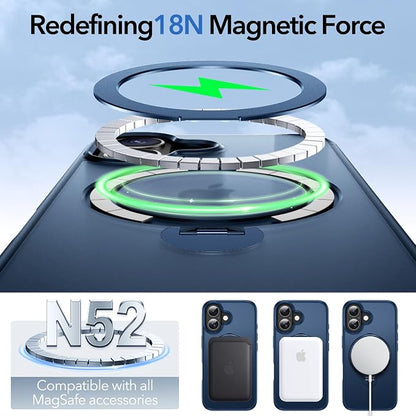 Anqrp 360° All-in-ONE Stand Case for iPhone 16 Case with Rotatable Magnetic Kickstand Ring Holder, Compatible with MagSafe, MIL-Grade Shockproof iPhone 16 Phone Case Cover 6.1 inch, Blue
