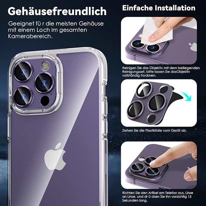 CloudValley for iPhone 14 Pro/iPhone 14 Pro Max Camera Lens Protector, 9H Tempered Glass Metal Alluminum [All in 1 Design], Case Friendly Anti-Scratch High Definition, Purple