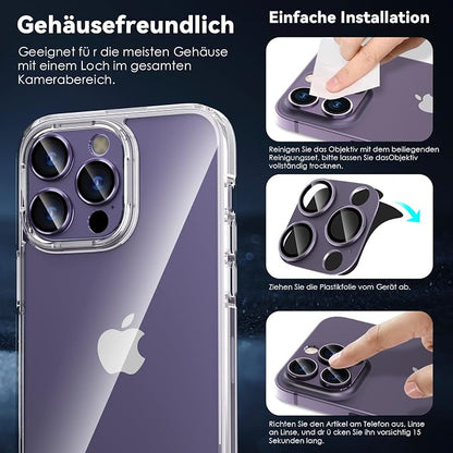CloudValley for iPhone 14 Pro/iPhone 14 Pro Max Camera Lens Protector, 9H Tempered Glass Metal Alluminum [All in 1 Design], Case Friendly Anti-Scratch High Definition, Purple