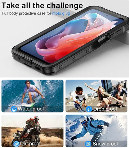 for Motorola Moto G Play 2024 Case, IP68 Waterproof with Built-in Screen Protector, Full Body Shockproof Dustproof Rugged Protective Phone Case for Moto G Play 2024 Black