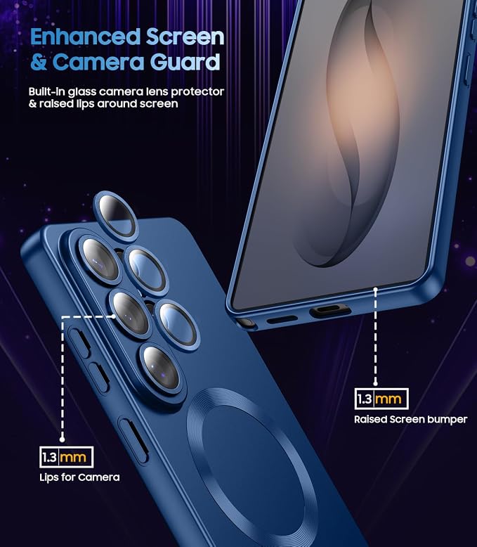 Magnetic for Samsung Galaxy S26 Ultra Case [Compatible with MagSafe][Built-in Camera Lens Protector] Slim Soft Silicone Bumper Shockproof Metallic Luster Phone Case, Blue