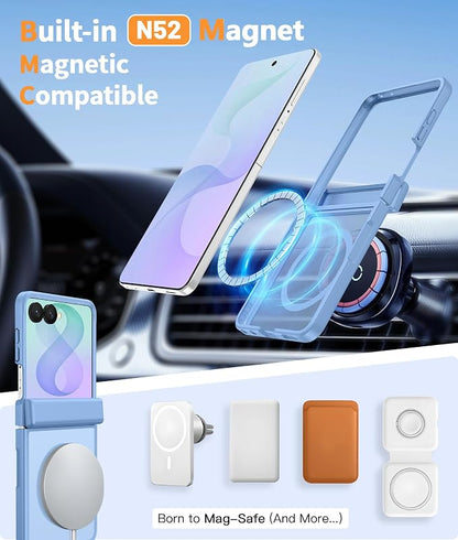 FNTCASE for Samsung Galaxy Z Flip 8 Case, Fit for Magsafe, Screen Protector | Hinge Protection, Translucent Matte, 18FT Military Grade Drop Proof, Protective Phone Cover, Light Light