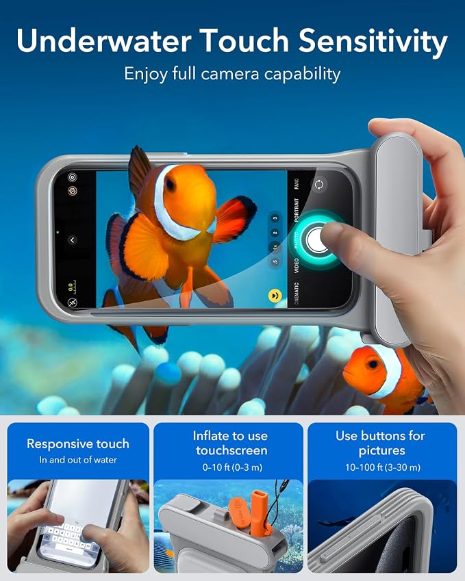 ESR Waterproof Phone Pouch for iPhone 13 Pro / 14 Pro / 15 Pro, Underwater Touch Sensitivity, IPX8 Floating Waterproof Cellphone Case with Lanyard, Dry Bag for Snorkeling, Titanium