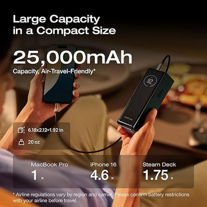 EF ECOFLOW Laptop Power Bank, 25,000mAh 170W Portable Charger with Dual 140W USB-C Ports, Smart Display, Flight-Approved for Travel, Fast Charging for iPhone 17/16 Series, MacBook, Samsung and More
