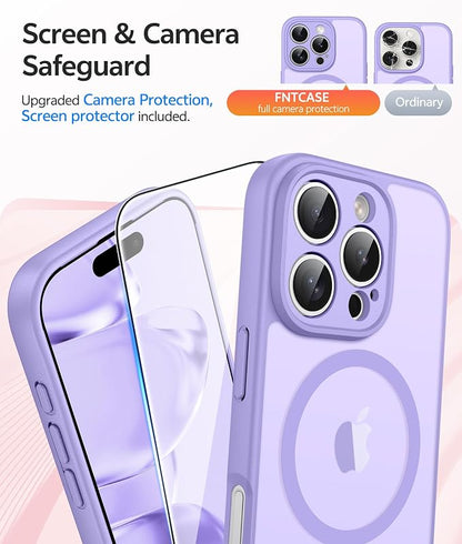FNTCASE for iPhone 16 Pro Case: [Compatible with Magsafe] Translucent Matte Cases with [Full Camera Protection] [Screen Protector] Military Grade Shockproof Protective Phone Cover - Light Purple