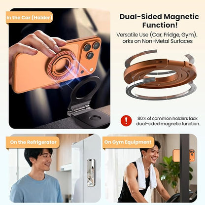 Nillkin FiberSnap Magnetic Phone Grip Ring Stand, Removable Phone Holder with Expanding Grip and Adapter Ring for MagSafe,360 Rotation Adjustable Kickstand for iPhone 16 Pro 15,14,13,12,11 (Orange)