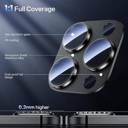 Camera Lens Protector for iPhone 16 Pro Max/iPhone 16 Pro-Single Piece,Ultra Thin Aluminum Alloy Frame,9H Dual-Strength Glass with 99% AR Light Transmittance,Case Friendly,Black Titanium