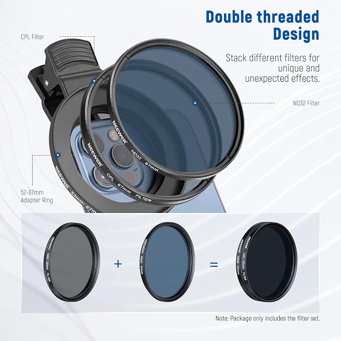 NEEWER 67mm ND + CPL + Star + 4 Graduated Color Filter Set with Phone Lens Clamp Compatible with iPhone 17 16 16e 15 14 Pro Max Plus Android Samsung S25 Ultra