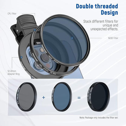 NEEWER 67mm ND + CPL + Star + 4 Graduated Color Filter Set with Phone Lens Clamp Compatible with iPhone 17 16 16e 15 14 Pro Max Plus Android Samsung S25 Ultra