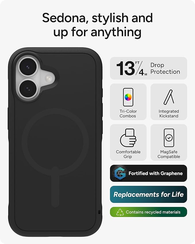 ZAGG Sedona Snap Case for iPhone 17 - Flood Black, Drop Protection (13ft/4m), Graphene-Reinforced Multi-Layer Protection, MagSafe Phone Case with Impact-Absorbing Bumpers, Slim & Lightweight