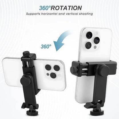 Universal Cell Phone Tripod Mount Adapter, Camera Hot Shoe Phone Holder Clamp with 360 Rotation Bracket 1/4" Screw Hole for Canon Nikon Sony DSLR iPhone Android