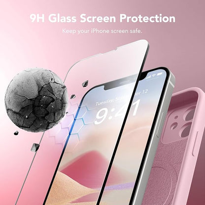 Magnetic for iPhone 12 Case, Compatible with MagSafe, [Full Camera Protection][Screen Protector] Silicone Shockproof Protective Phone Case for iPhone 12 6.1", Chalk Pink