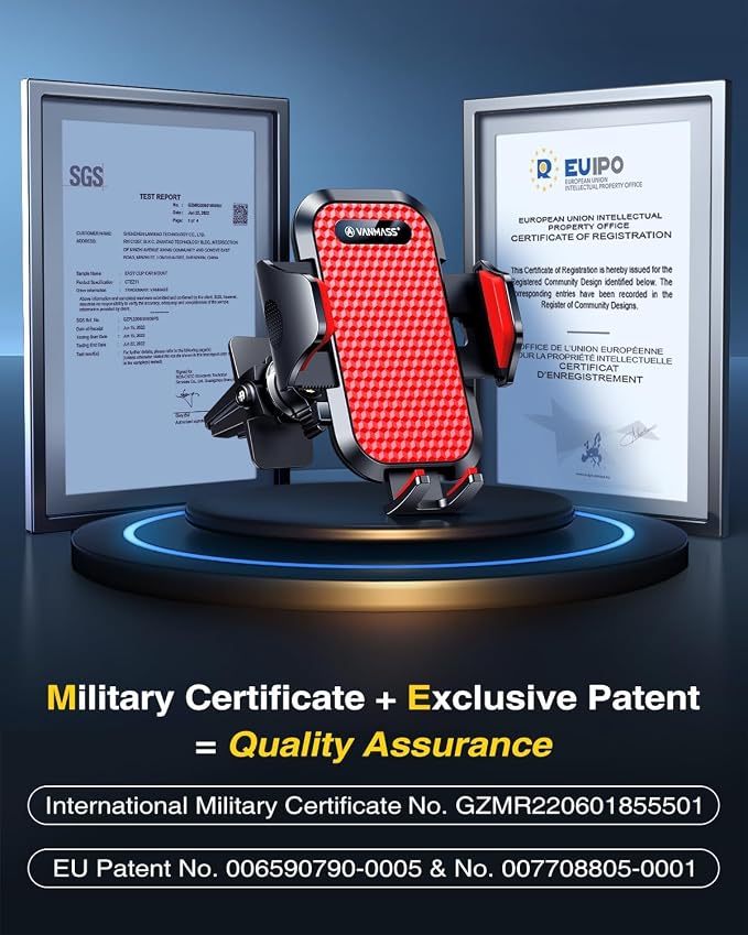 VANMASS 2026 Phone Holders for Your Car Ultimate Military-Grade Car Phone Holder Mount【Patent & Safety Certs】 Upgraded Shockproof Truck Air Vent Phone Mount for iPhone Samsung Android,Light Red