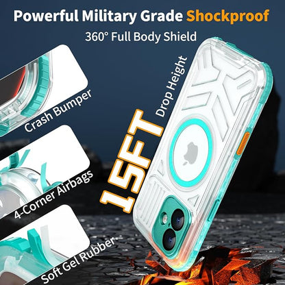for iPhone 16 Waterproof Case, Compatible with MagSafe, IP68 Built-in Camera Control, Military Shockproof & Screen Protector for Water Sports, 6.1 Inch Frosted Teal