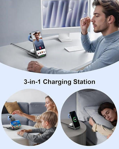 NANAMI Wireless Charger for Google - 3 in 1 Wireless Charging Station Fast Charger Stand Dock for Pixel 9/9 Pro XL/Fold/8/7,Buds Pro 2/Pro, Watch 3/2,Fitbit Versa 4/Sense 2(Not for Pixel Watch 1/4)
