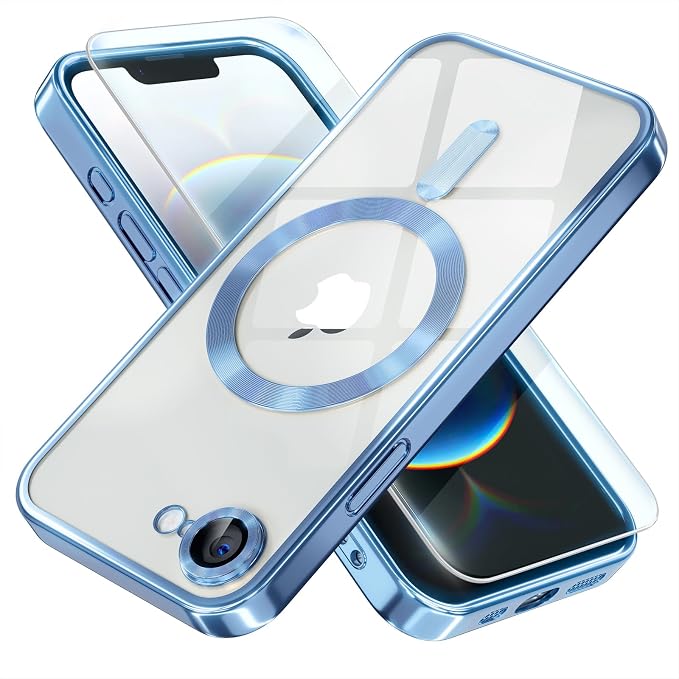 Misea Magnetic for iPhone 17e / 16e Case Compatible with MagSafe [Never Yellowing] [Military Grade Drop Protection] Full Camera Lens Protector Plating Soft Clear Phone Case for Women 6.1", Sierra Blue