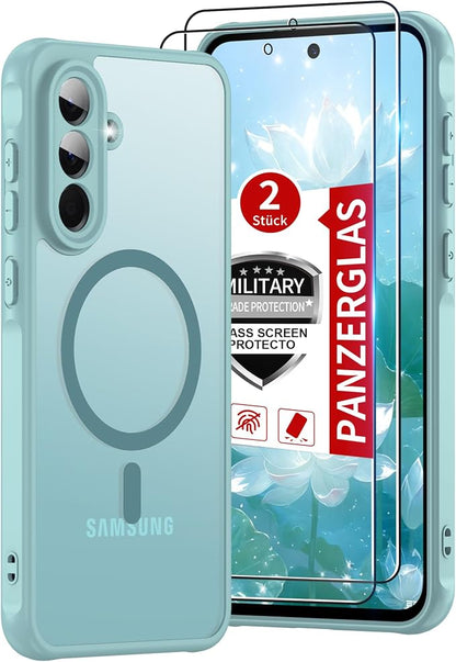 for Samsung Galaxy A56 5G Phone Case: Samsung A56 Case [Mag-Safe Fit] with 2PC Tempered Glass Screen Protector,Frosted Translucent A56 Case Soft-Touch Skin Protection for Galaxy A56 Cover,Mint Greenn