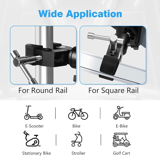 Phone Holder with Clamp for Golf Cart, All Metal Universal Phone Holder Handlebar Mount Clamp for Golf, Stroller, Bicycle, Bike, Wheelchair