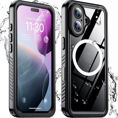 Temdan Magnetic for iPhone 16 Plus Case Waterproof,Built-in Screen Protector[IP68 Underwater][Upgrade Military Dropproof][Compatible with MagSafe] Full Body Shockproof Case 6.7''-Black