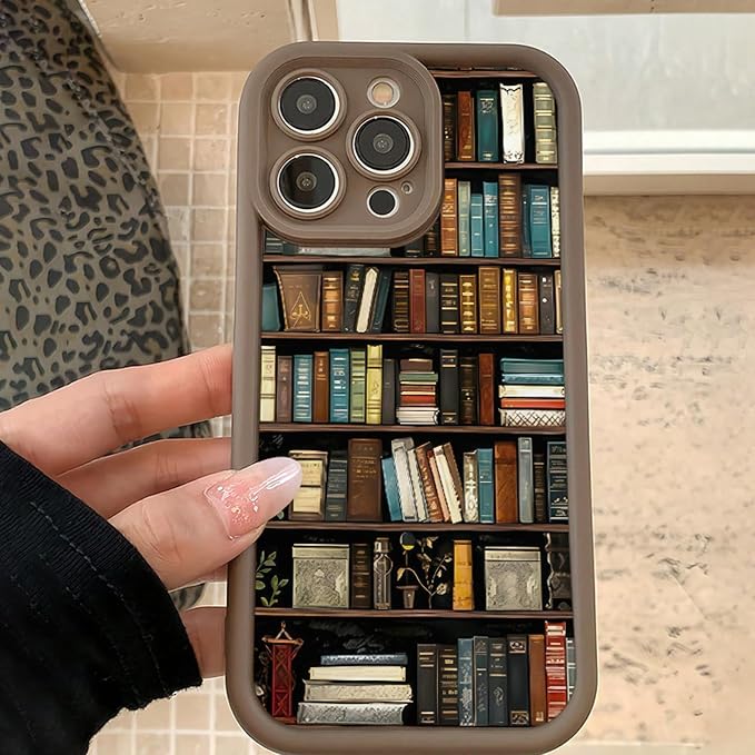 Bookshelf Phone Case, Book Phone Case, Non Slip TPU Soft for Men Women, Vintage Portable for Iphone16/15/14/13pro Max (White,iPhone 16Pro)