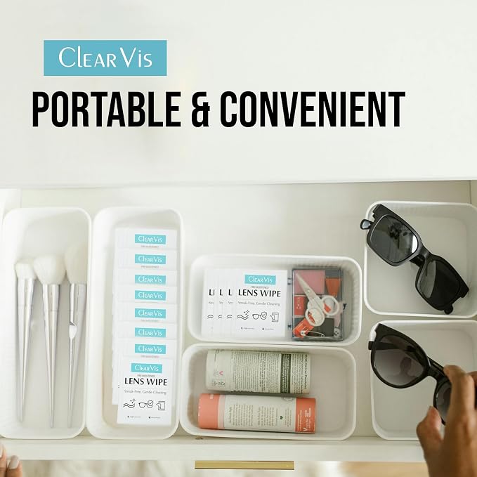 Pre-Moistened Lens Wipes – ClearVis 400 Individually Wrapped Wipes, Streak-Free Cleaning for Eyeglasses, Phones, Cameras, Binoculars, & Screens – Fast-Drying, Anti-Smudge Formula