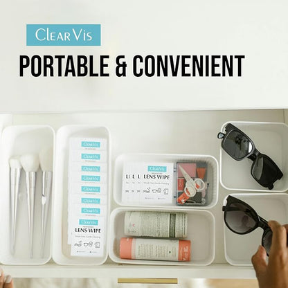 Pre-Moistened Lens Wipes – ClearVis 400 Individually Wrapped Wipes, Streak-Free Cleaning for Eyeglasses, Phones, Cameras, Binoculars, & Screens – Fast-Drying, Anti-Smudge Formula