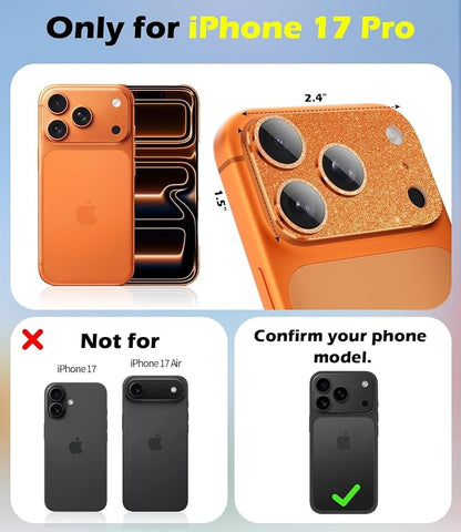 imluckies Compatible with iPhone 17 Pro Camera Lens Protector Bling, Ultra HD Tempered Glass Shiny Diamond Camera Plate Sparkle Screen Protection, 9H Anti-Scratch & Easy Install, Glitter Orange