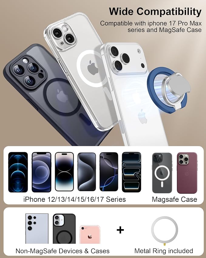 Magnetic Phone Holder 2-in-1 Foldable Gym Grip for iPhone 17e 17 Pro Max 16e 16 Plus 15 14 Galaxy S26 S25 Edge S24 Ultra Z Flip7 Two-Sided Magsafe Pop-Style Phone Stand for Mag Car Mount & Phone Case