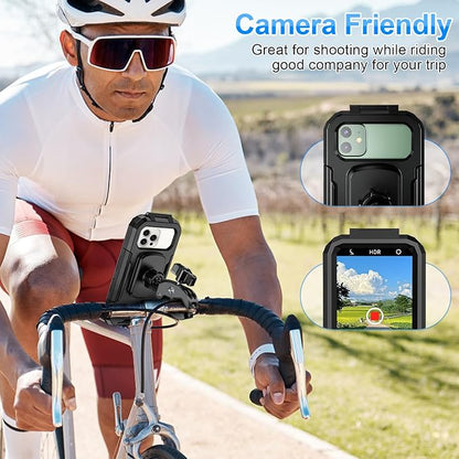 Bike Phone Holder Waterproof Motorcycle Phone Mount Holder Handlebar 360°Rotate Touch Screen Bicycle Cell Phone Holder, Anti-Shake Scooter Stroller Ebike Golf Cart Phone Clip for 5.5-7" Smartphone