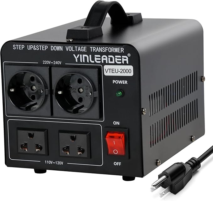 2000W Step Up/Down EU Voltage Transformer Converter 110V to 220V | OR Convert 220V to 110V Voltage Converter with 2US&2 EU outlets [110V US Power Cord Included Only, No 220V Cord]